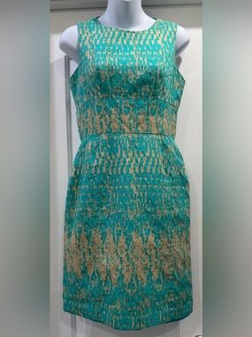 Just...Taylor Teal and Beige Jacquard Dress Size 2